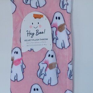 Hey Boo! Pink Plush Throw Ghost Coffee Tumbler Crossbody Bag Blanket Halloween